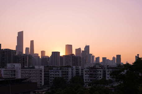 广州天河CBD，日转夜延时摄影，晚霞日落