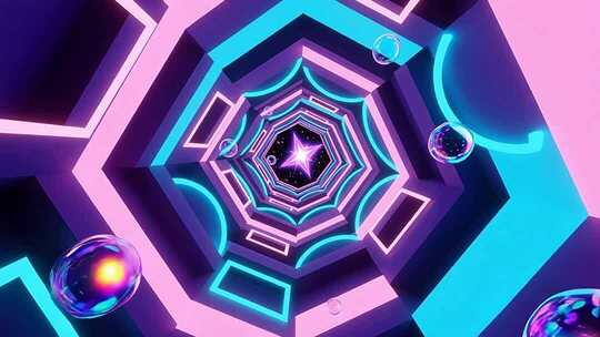 几何建筑空间抽象艺术浪漫梦幻霓虹隧道4K