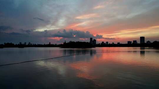 嘉兴南湖晚霞夜景航拍