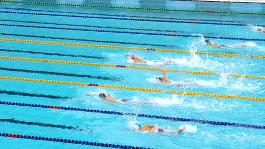 水立方国家游泳中心游泳比赛自由泳运动员视频素材模板下载