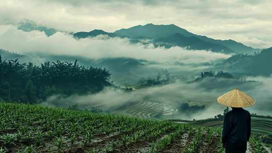 农业农田梯田水稻自然风景