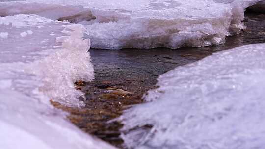 初春 冰雪融化 解冻 冰层 流水 融冰 河流