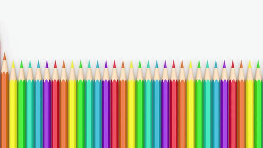 一排彩色铅笔与白色背景 3D渲染