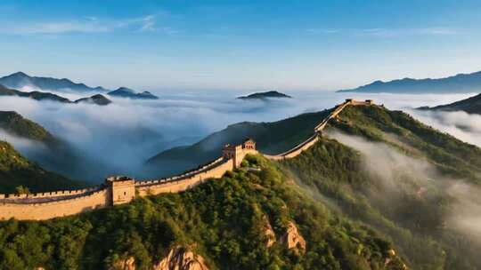 壮美长城日出云海航拍万里长城ai素材原创