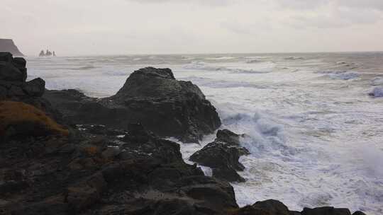 黑沙，海滩，海，冰岛