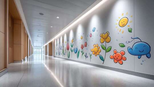 医院走廊童趣壁画营造温馨医疗环境