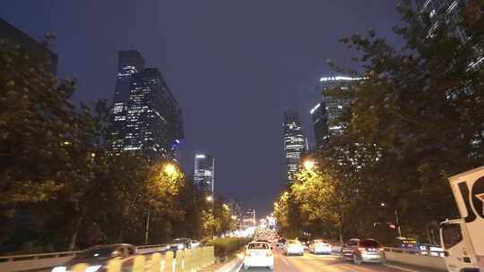 开车经过北京市区国贸CBD夜景