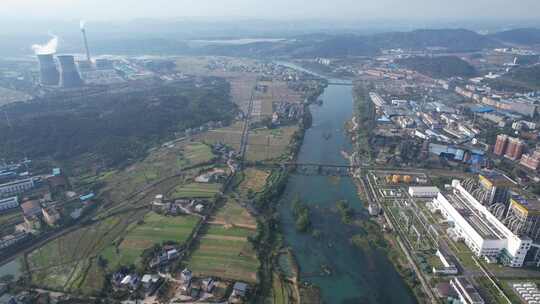 乡村田园河流农业种植农田航拍