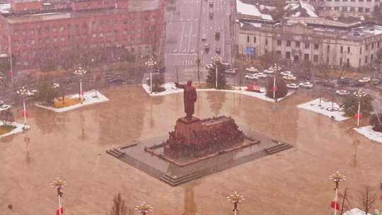 辽宁沈阳中山广场冬季雪景航拍城市