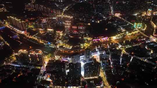 小县城街道延时航拍夜晚生活宣传片