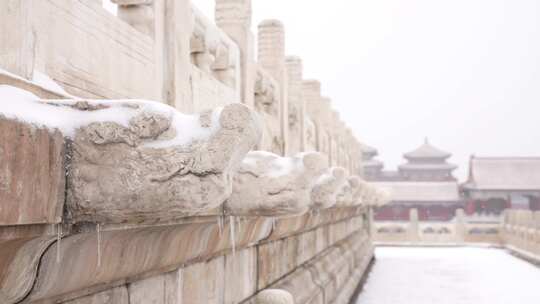 北京下雪中的故宫博物院