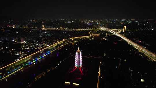 江苏南京大报恩寺夜景灯光航拍