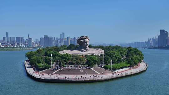 长沙橘子洲景区橘子洲大气航拍
