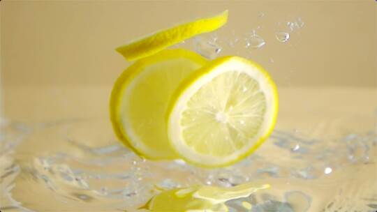 柠檬入水喷射静物唯美冲向画面高速升格