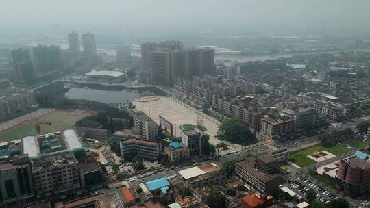 广东旅游视频东莞中堂镇广场雾霾全景