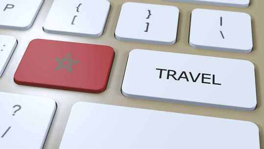 摩洛哥国旗和文字旅行按钮旅行到国家3D动
