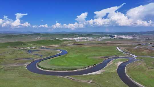 草原河流湿地航拍