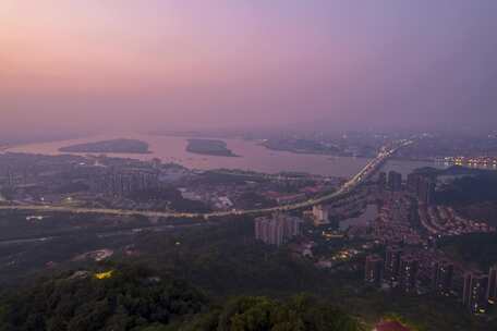 江门大雁山远望佛山西江夜景延时