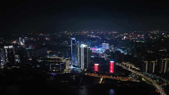 福州闽江北岸中央商务区航拍福州cbd夜景