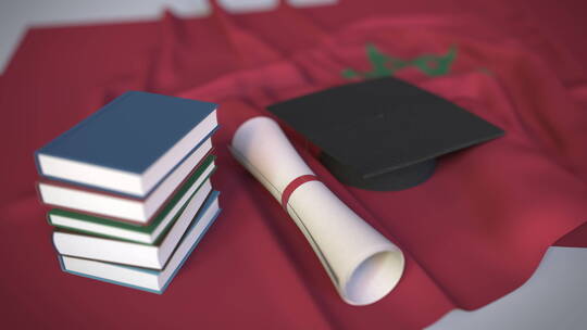 摩洛哥国旗毕业帽和文凭视频素材模板下载