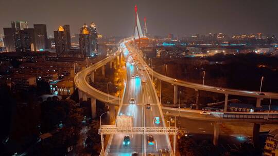 杨浦大桥夜景航拍