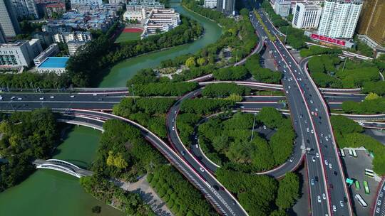 航拍园林城市立交桥 道路街道路口