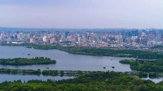 杭州西湖苏堤城市建筑夜景延时