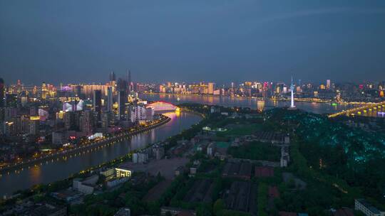 4K延时航拍武汉地标城市天际线夜景风光