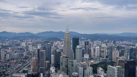 马来西亚吉隆坡莫迪卡石油双子塔日落延时