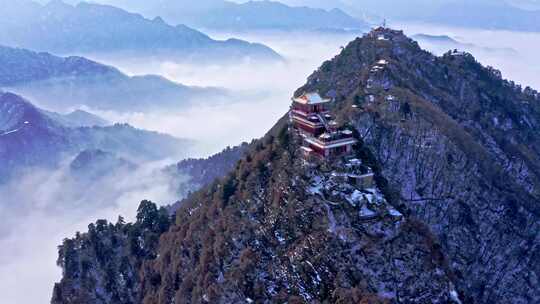 西安南五台景区冬雪雪景