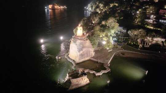 厦门思明区鼓浪屿航拍郑成功雕像夜晚夜景福