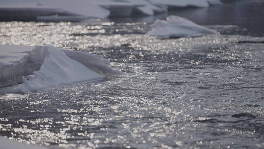 阳光下的冰雪流水变焦升格4k100帧灰片