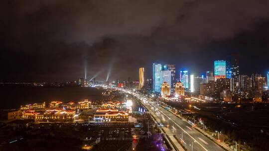 城市建筑夜景航拍延时