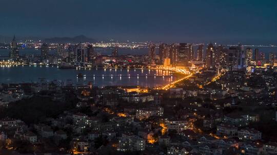 航拍青岛城市夜景