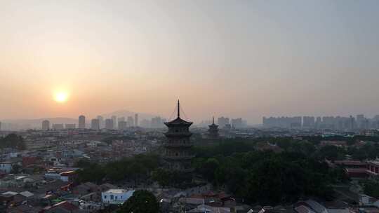 泉州开元寺东西塔航拍西街泉州市区建筑风光