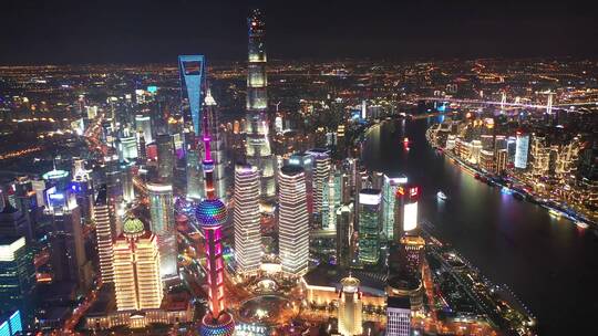 4K 上海陆家嘴夜景航拍视频素材模板下载