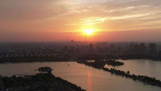 城市夕阳晚霞火烧云夜景降临山东聊城视频素材模板下载