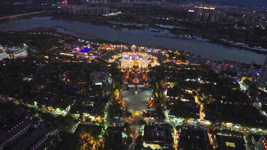 西双版纳告庄西双景星光夜市航拍