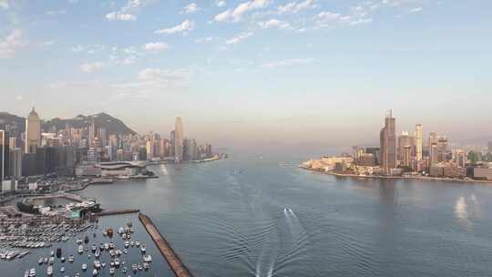 香港维多利亚港清晨航拍视频素材模板下载