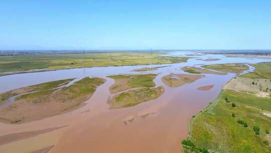 黄河河滩河道湿地-黄河治理农业航拍视频素材模板下载