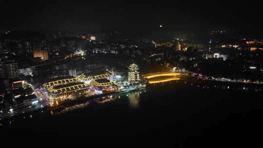 惠州合江楼夜景航拍东江夜晚风光河流风景