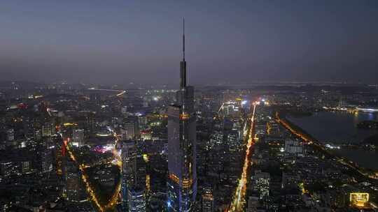 江苏南京CBD紫峰大厦建筑群夜景航拍