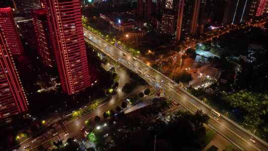 湖北武汉长江二桥夜晚夜景航拍车流交通汉口