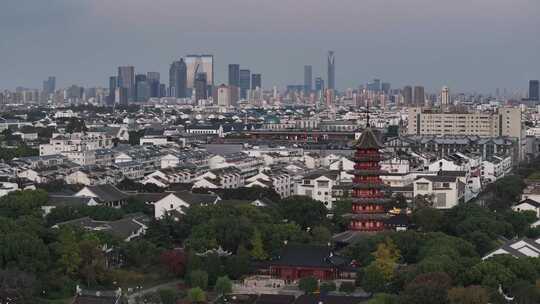 夜游大运河苏州盘门景区（航拍视频素材）