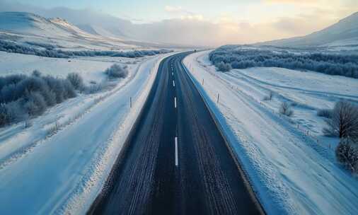 【4K高清】雪域公路道路雪景冬天唯美景色