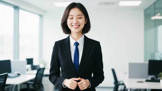 办公室内商务女性微笑站立