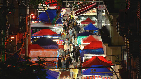 航拍城市市井生活烟火气夜市购物逛街人流