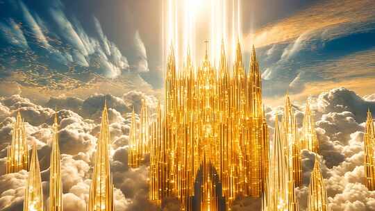 天界幻境云端宫殿神秘建筑金色辉煌天空之城