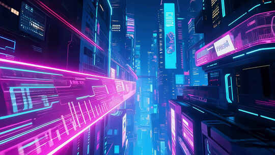 赛博朋克城市光轨动态背景视频