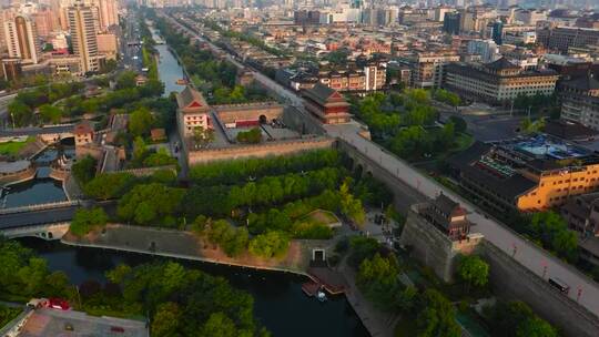 陕西西安城墙护城河全景航拍视频素材模板下载